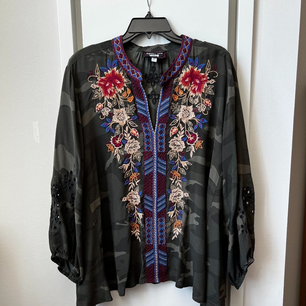 JOHNNY WAS * Embroidered * 100% SILK Tunic *. Sz XXL *